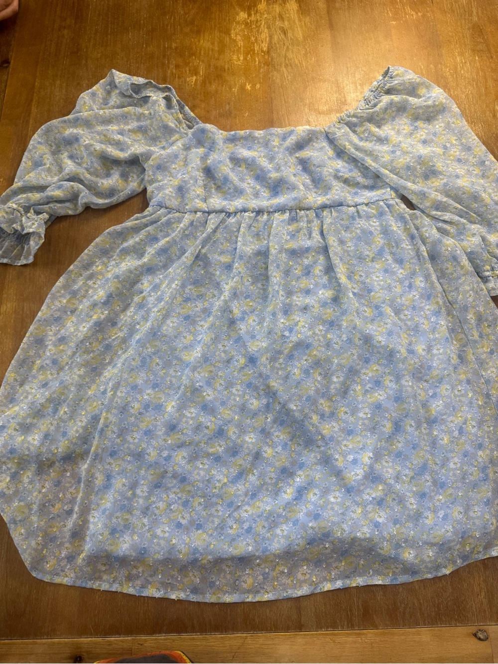 Blue Floral Puff-Sleeve Kids Dress